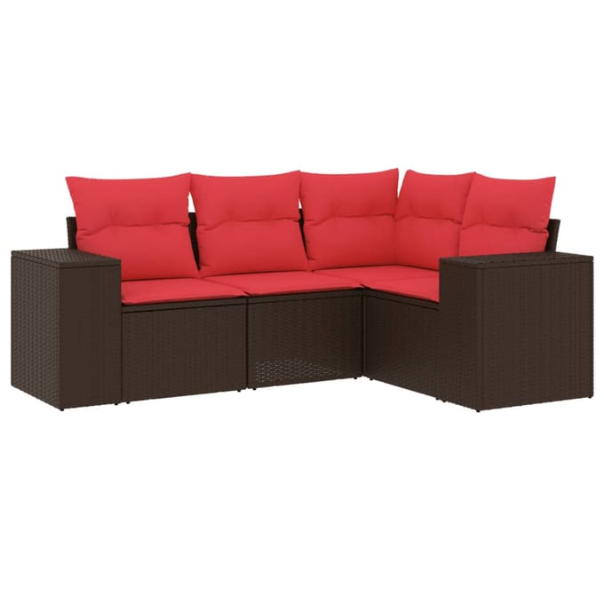 vidaXL - 4-delige - tuinbankset - met - kussens, - bruin - polyrotan