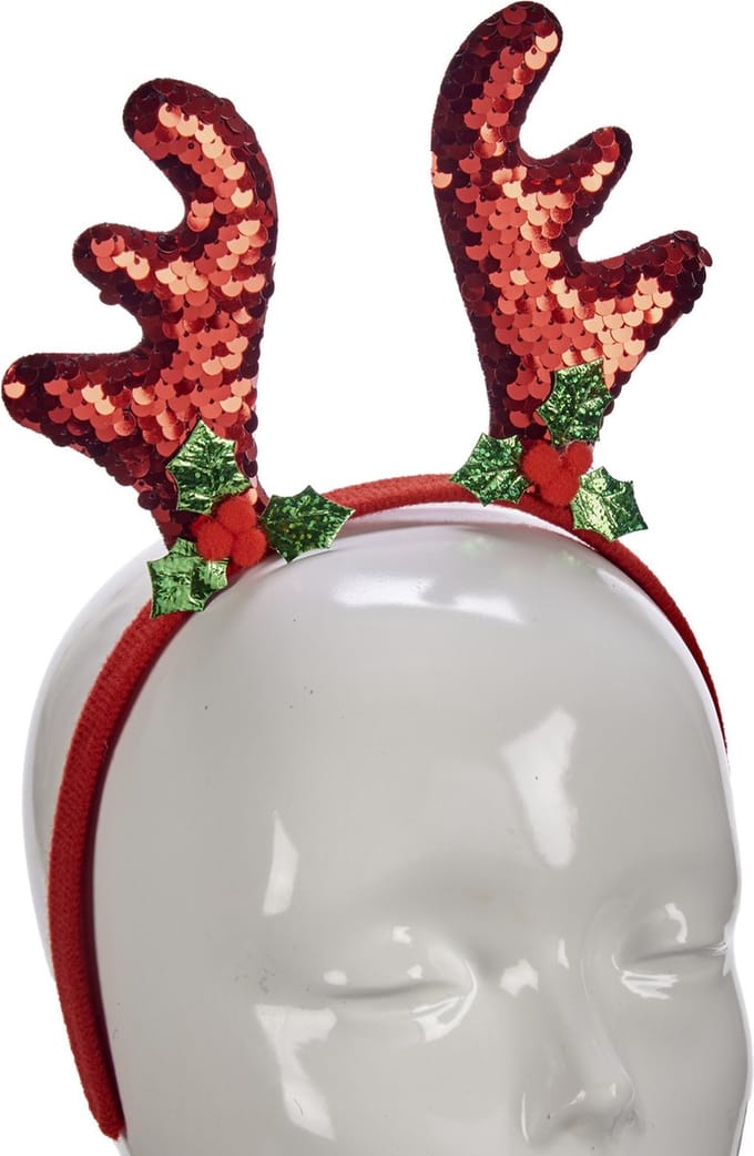 Krist+ kerst diadeem/haarband - rendier gewei - rood - 21 cm