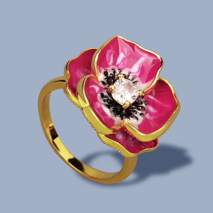 Bague pour femme plaquée or et émail rouge, style européen et américain No. 9 pink