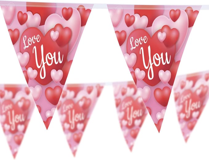 Liefde/Valentijn/Bruiloft thema feestslinger vlaggenlijn - hartjes print - 5m - plastic