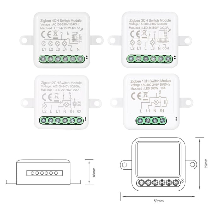 2CH Zigbee Mini Smart Switch-relaismodule Ondersteuning 2-weg schakelaar voor slimme huisautomatisering 3CH Zigbee Switch Module