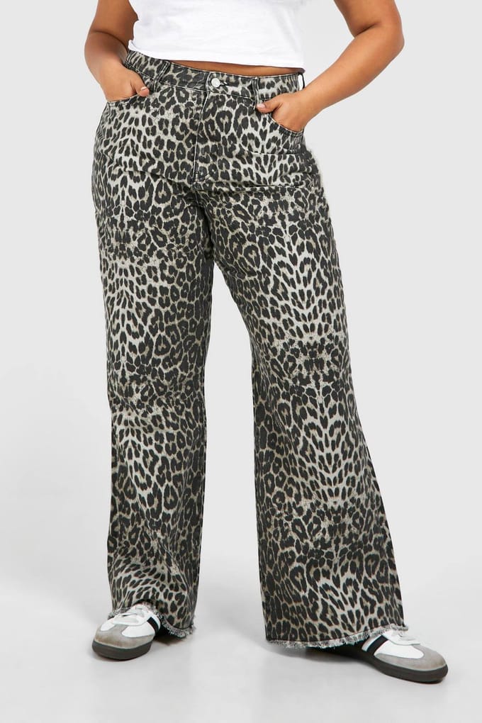 boohoo Dames Plus Leopard Straight Leg Jeans | Luipaardprint | Maat: 44