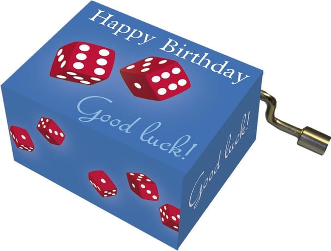 Fridolin muziekdoosje Happy Birthday Good luck - with cube