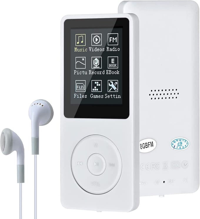 Draagbare MP3 Speler met MP4 Video, FM Radio, Dictafoon en E-reader (8GB Uitbreidbaar tot 64GB)