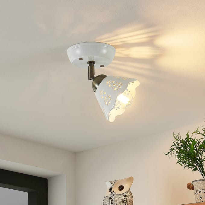 Lindby - buitenspot - 1licht - keramiek, ijzer - H: 16.5 cm - E14 - wit, brons