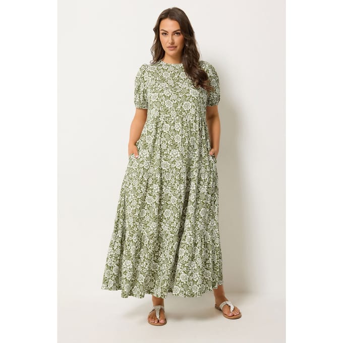 Yours Groene Gelaagde Maxijurk Met Bloemenprint Size 42