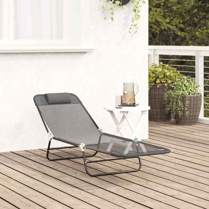 vidaXL - Opvouwbare - zonnebed - Grijs - 182 - x - 55 - x - 85,5 - cm - Textileen