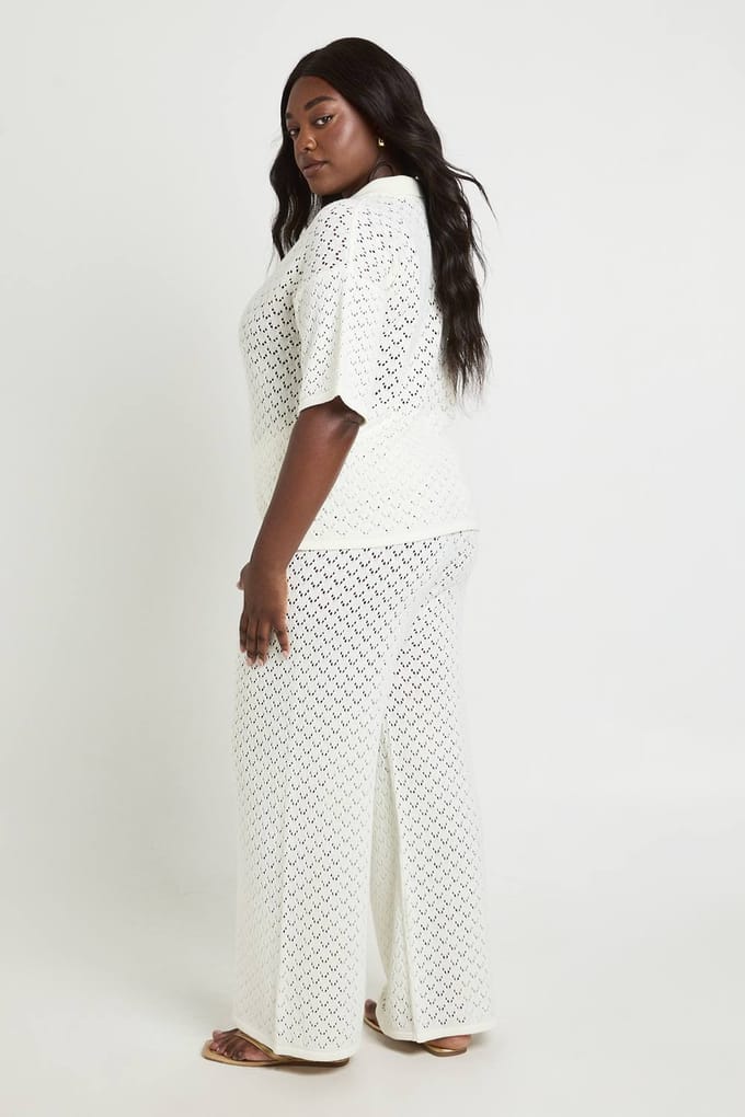 boohoo Dames Plus Gebreide Strandbroek | Ivory | Maat: 16-18
