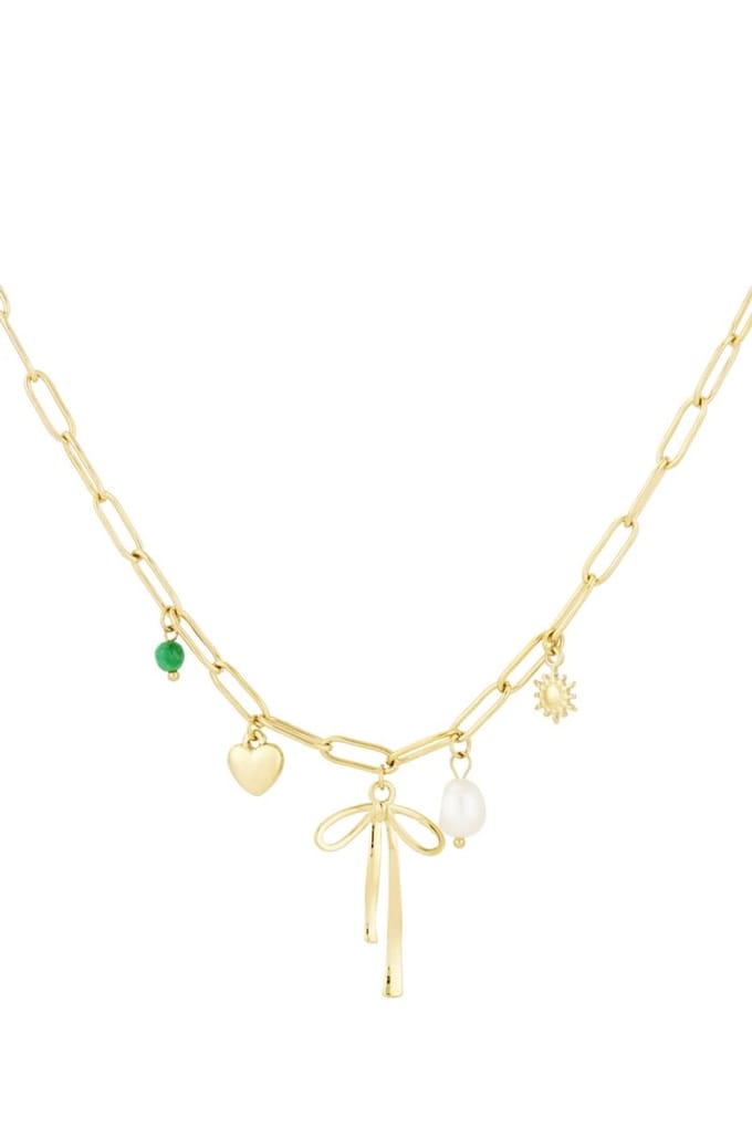 Bedelketting Bow & Beyond - Goudkleurig - Sieraden voor vrouwen - Ketting Dames - Cadeau