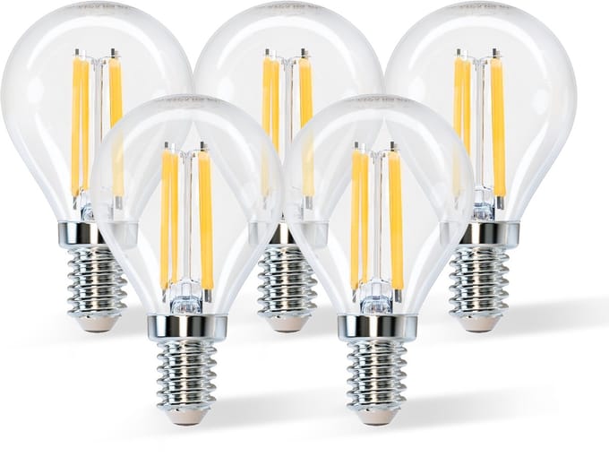 Aigostar G45 - Filament lamp - Ø 4,5 cm - E14 fitting - 2700K - 4W - warmwit licht - Set van 5 stuks