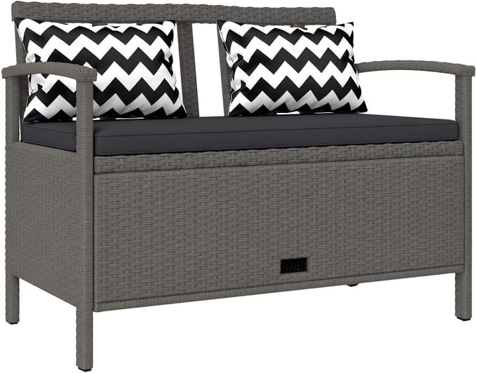 Outsunny Rattan Opbergbank - Staal - 112x62x82cm - Grijs