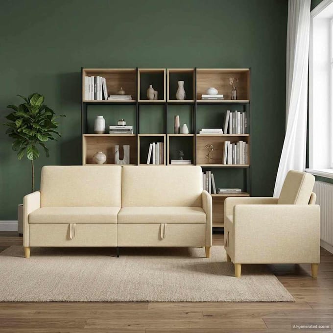vidaXL - Sofa - Set - Met - Opslag - 2 - st - Crèmekleurig - Polyester