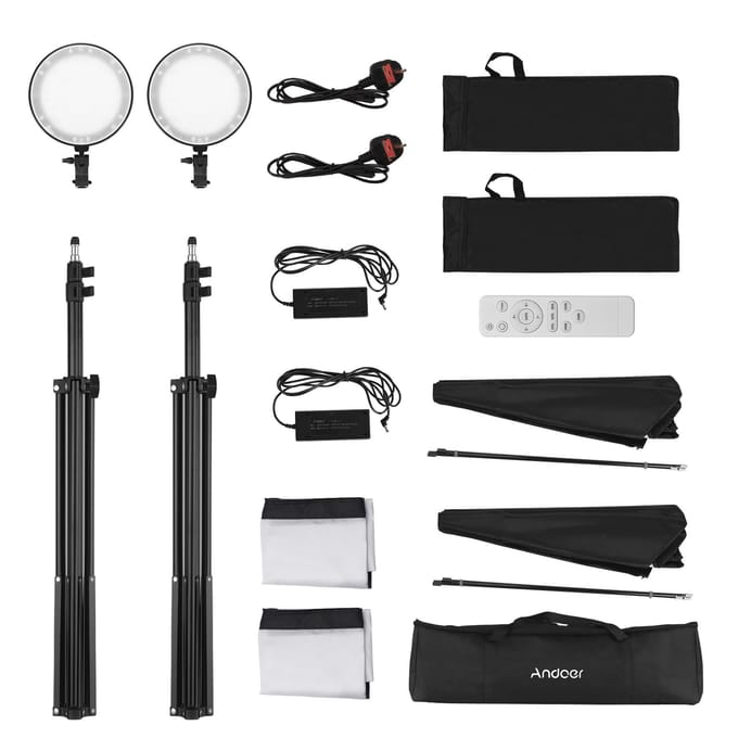 Kit Lumière LED Softbox de Photographie de Studio Professionnel Andoer Incluant Softboxes 50*70cm * 2 + 45W EU Plug black