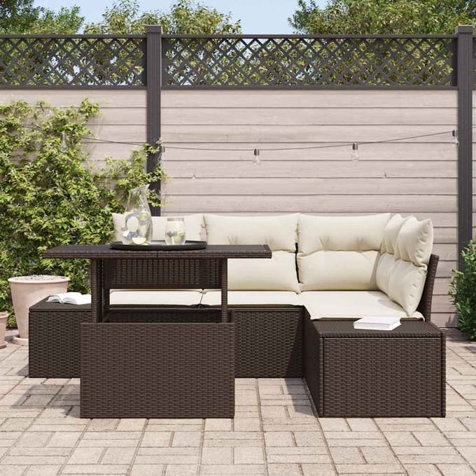 vidaXL - Tuinbank - Set - 5 - st - Bruin - en - Crème - poly - rattan