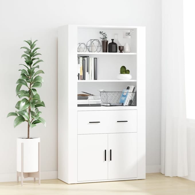 vidaXL - Hoge - kast - bewerkt - hout - wit