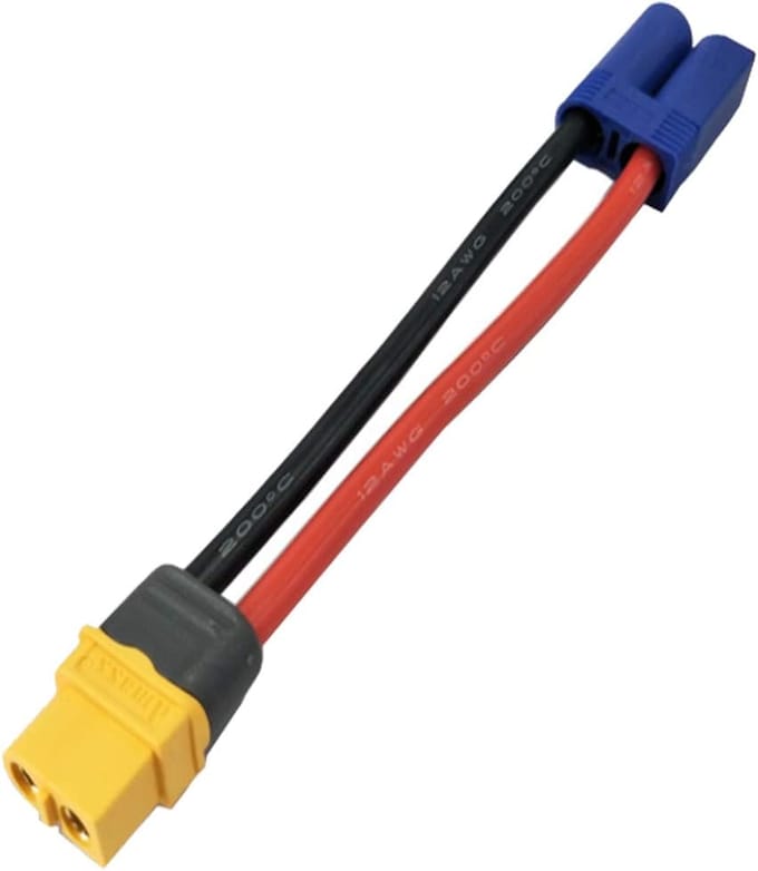 2 Paar XT60 naar EC5 Adapter Connectoren – 12AWG Siliconen Draad – Hoge Kwaliteit voor RC Modellen en Drones – Geel blauw