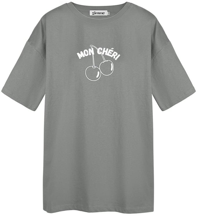 T-shirt dames - Mon Chéri - Grijs - Met opdruk - Regular fit - Maat S