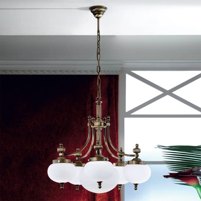 ORION Stijlvolle 6-lichts hanglamp DELIA, oud messing