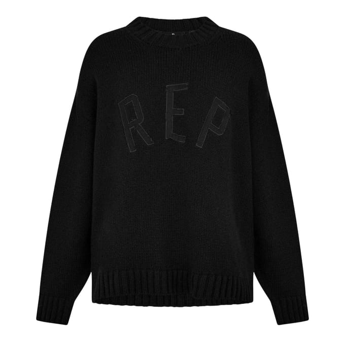 Represent Heren Gebreid Crew Neck Sweatshirt met Logo (Zwart)