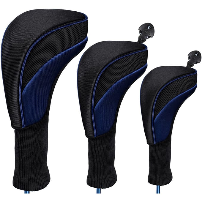 Couvre-chef de Golf 3 pièces, couvre-chef de pilote Fairway Woods, accessoires de Golf noir/bleu