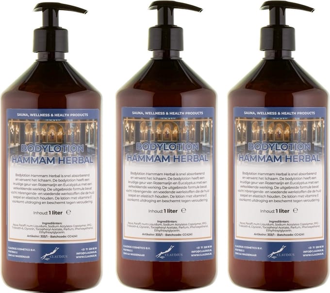 Bodylotion Hammam Herbal 1 Liter - met gratis pomp - set van 3 stuks