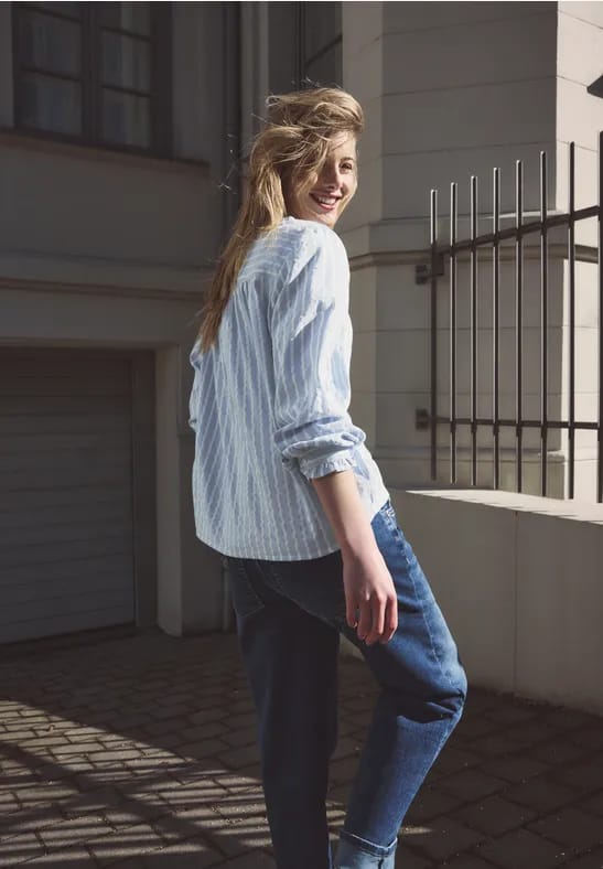 Blouse met lange mouwen in seersucker kwaliteit