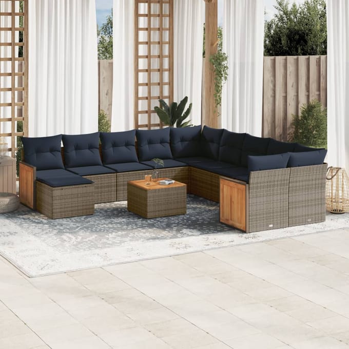 vidaXL - 12-delige - tuinbankset - met - kussens, - grijs - polyrotan