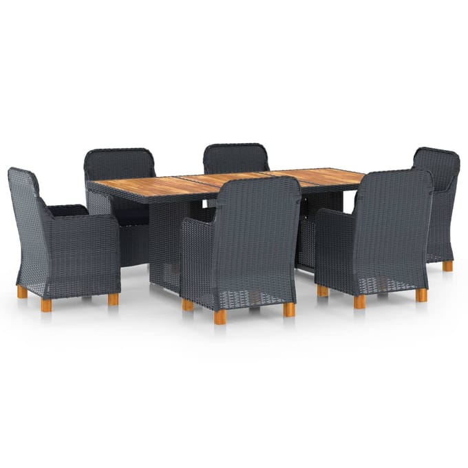 vidaXL - 7-delige - Tuinset - met - kussens - poly - rattan - donkergrijs