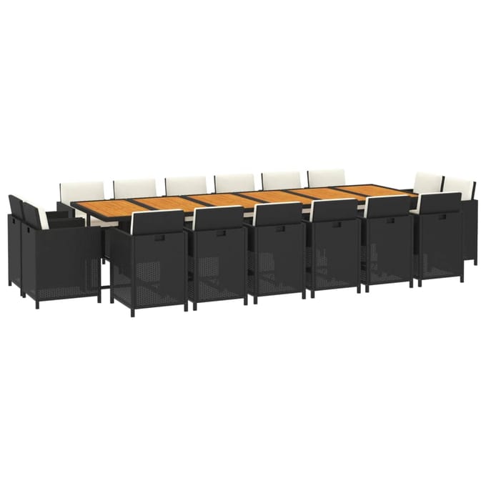 vidaXL - 17-delige - Tuinset - met - kussens - poly - rattan - zwart