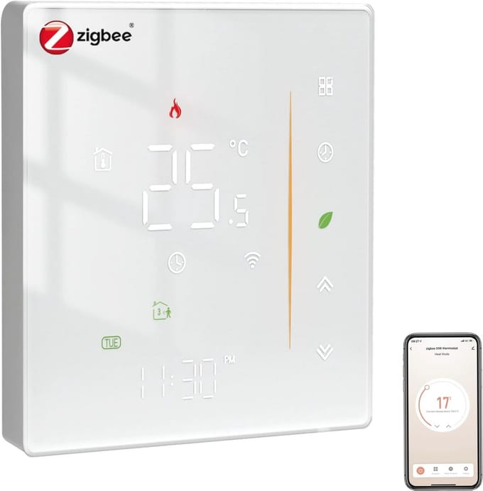 Zigbee Slimme Thermostaat voor Vloerverwarming - Digitaal en Programmeerbaar, Compatibel met Alexa en Google Home