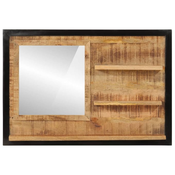 vidaXL - Spiegel - met - schappen - 80x8x55 - cm - glas - en - massief - mangohout