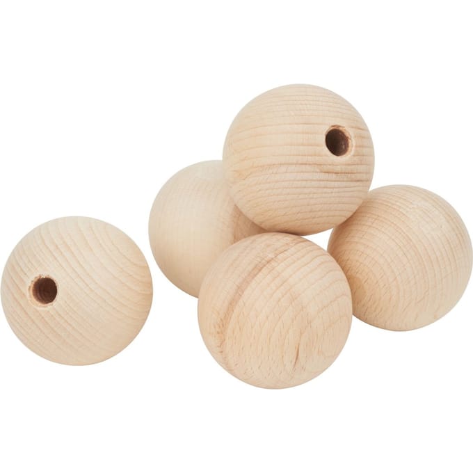 Houten kogels halfgeboord, Ø 50 mm - 5 stuks