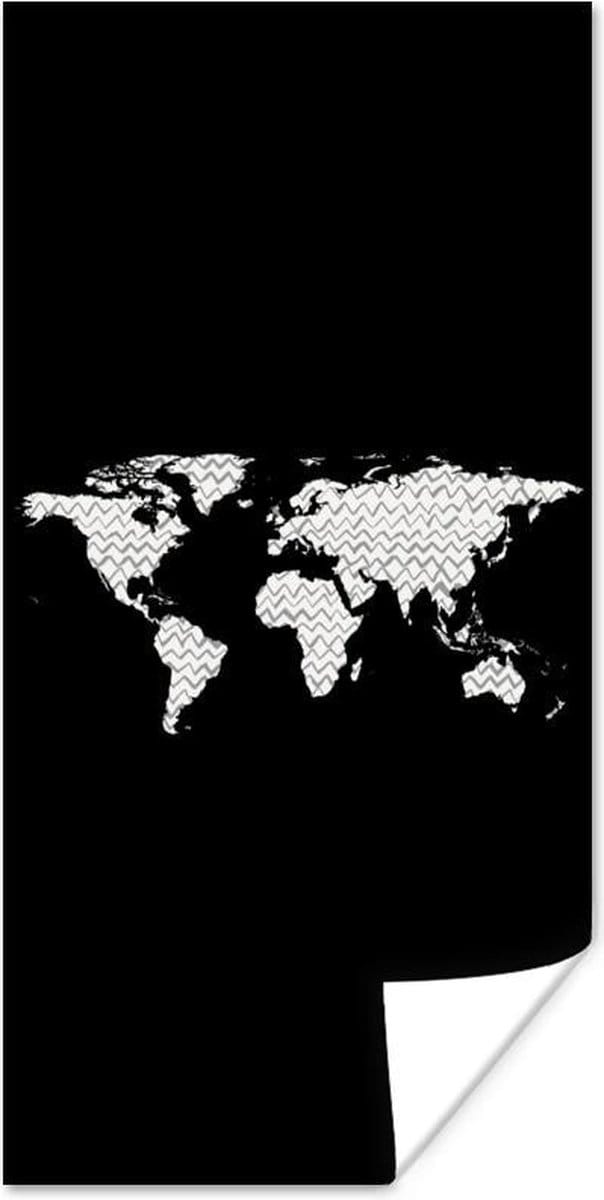 Poster Wereldkaart - Patronen - Zwart - 75x150 cm