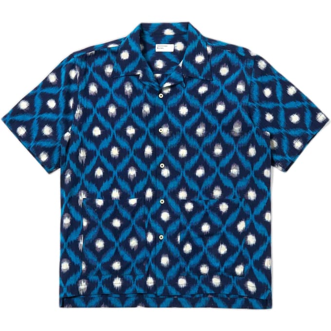 Overhemd Universal Works dek shirt diamant ikat - indigo