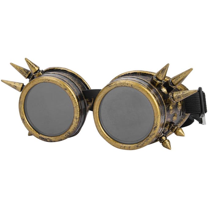 Vintage Spiked Steampunk Goggles Cosplay Bril Dubbellaags Winddicht (bronzen) gray