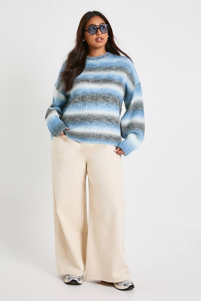 boohoo Dames Plus gebreide ronde hals trui | Blue | Maat: 20-22