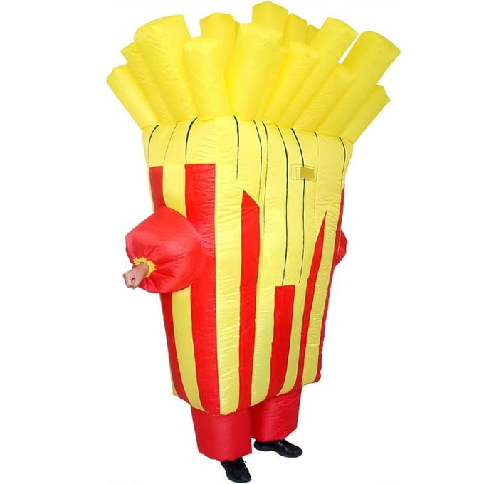 Opblaaspak Friet, Volwassen 150-190cm geel