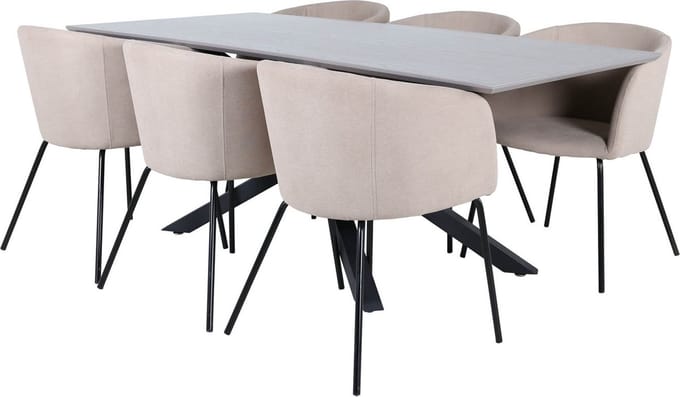PiazzaGRBL eethoek eetkamertafel grijs en 6 Berit eetkamerstal beige.
