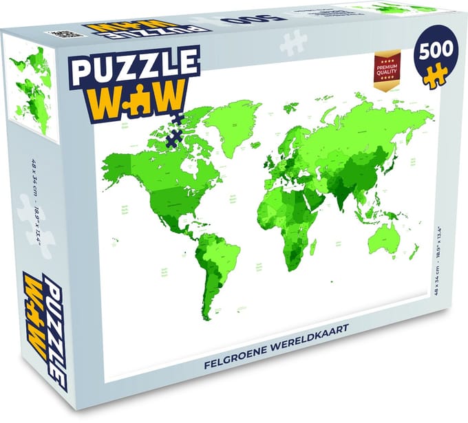 Puzzel Wereldkaart - Trendy - Groen - Legpuzzel - Puzzel 500 stukjes
