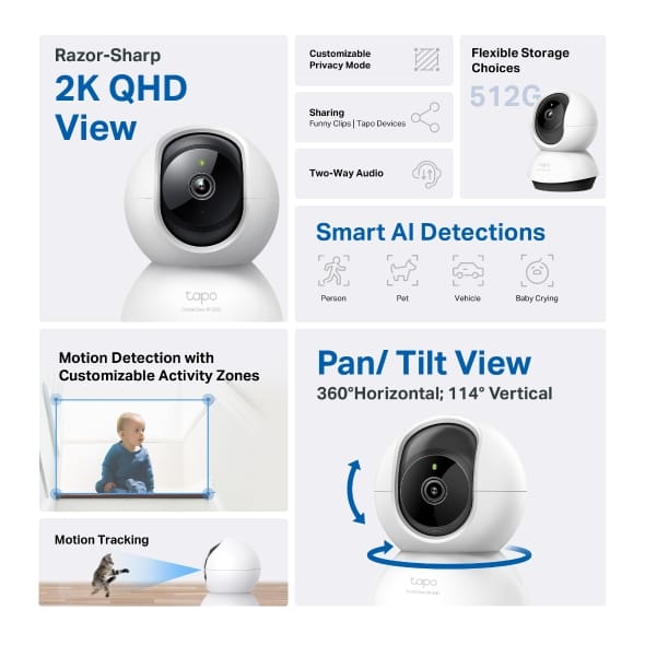 Tapo C220 Beveiligingscamera binnen - 2K 4MP QHD - Pan Tilt