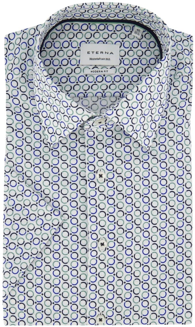 Blauw geprint korte mouw overhemd Eterna Modern Fit strijkvrij