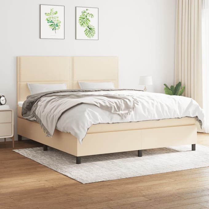 vidaXL - Boxspring - met - matras - stof - crèmekleurig - 180x200 - cm