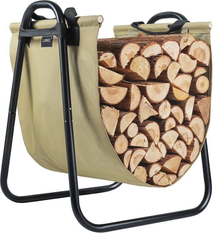 Open haard loghouder met canvas logdrager voor binnen en buiten