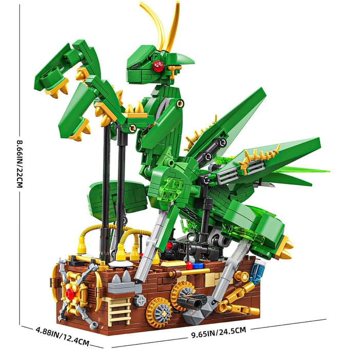 613 STUKS Mechanische Bidsprinkhaan Bouwsteen Speelgoed Sets Constructieve Bureau Kerstcadeaus green