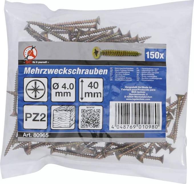 BGS Multischroeven - kruiskop PZ2 - 4,0 x 40 mm - 150 stuks