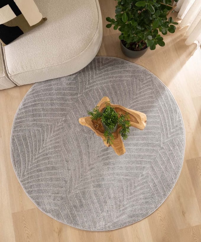 Scandinavisch vloerkleed rond - Contour Leaf grijs 100