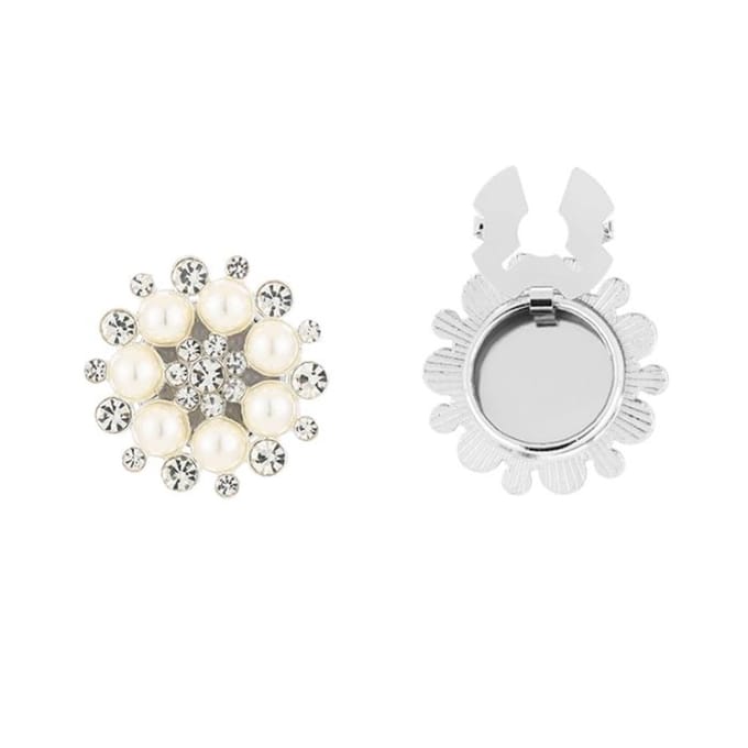 Bijoutheek Button Cover - Knoop Clip Bloem Parels Zilverkleurig
