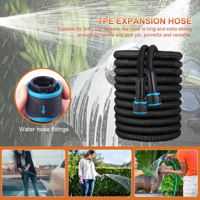 25FT-200FT Uitbreidbare Flexibele Waterslang Autowasslang Waterpistoolslang Tuinsproeier Tuinbewateringsslang Irrigatiegereedschap 25ft blue