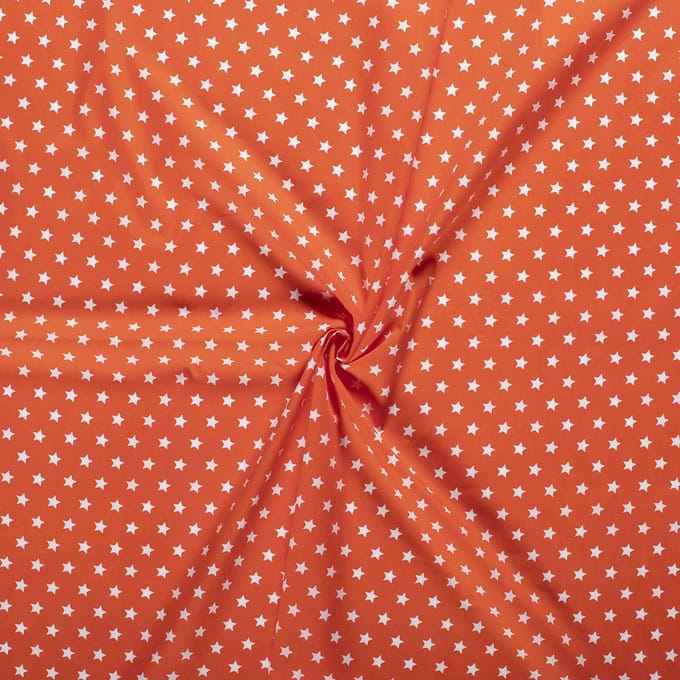 Katoen stof - Grote Sterren - 140cm breed - Oranje - 10 meter