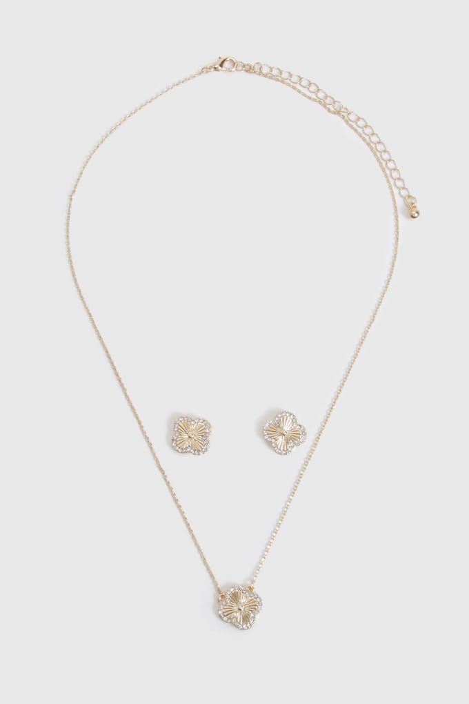 boohoo Dames Bloemenhanger sieradenset | Goud